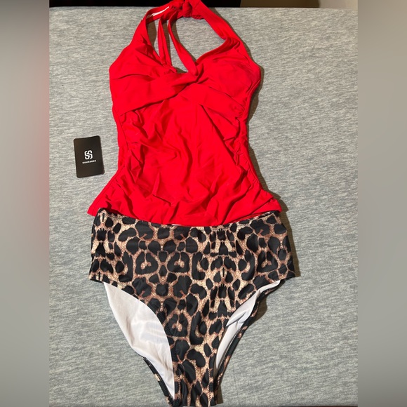 SUUKSESS two‎ piece swimwear tankini swimsuit woman’s M leopard animal print new - Picture 1 of 10